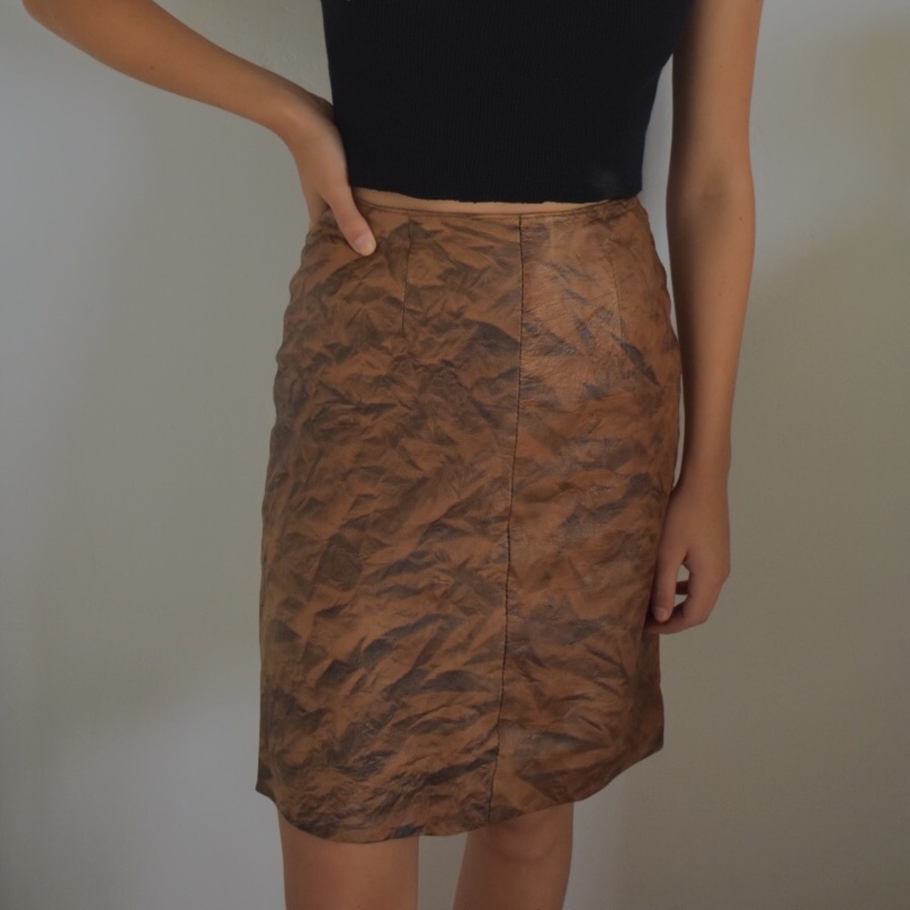 Vintage Leather Textured Brown Skirt